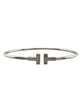 Tiffany & Co T Wire Bangle 18k White Gold Bracelet